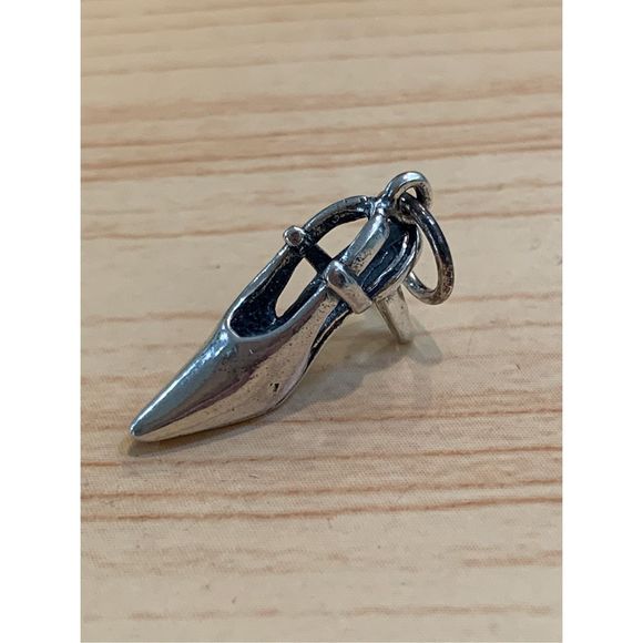 .925 Vintage Sling Back High Heel Shoe Sterling Silver Jewelry Charm - Picture 2 of 14